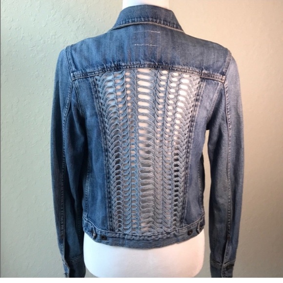 Rag and Bone Bonnaz Crochet Detail Texture Denim Jean Jacket in Blue XS - Picture 5 of 6